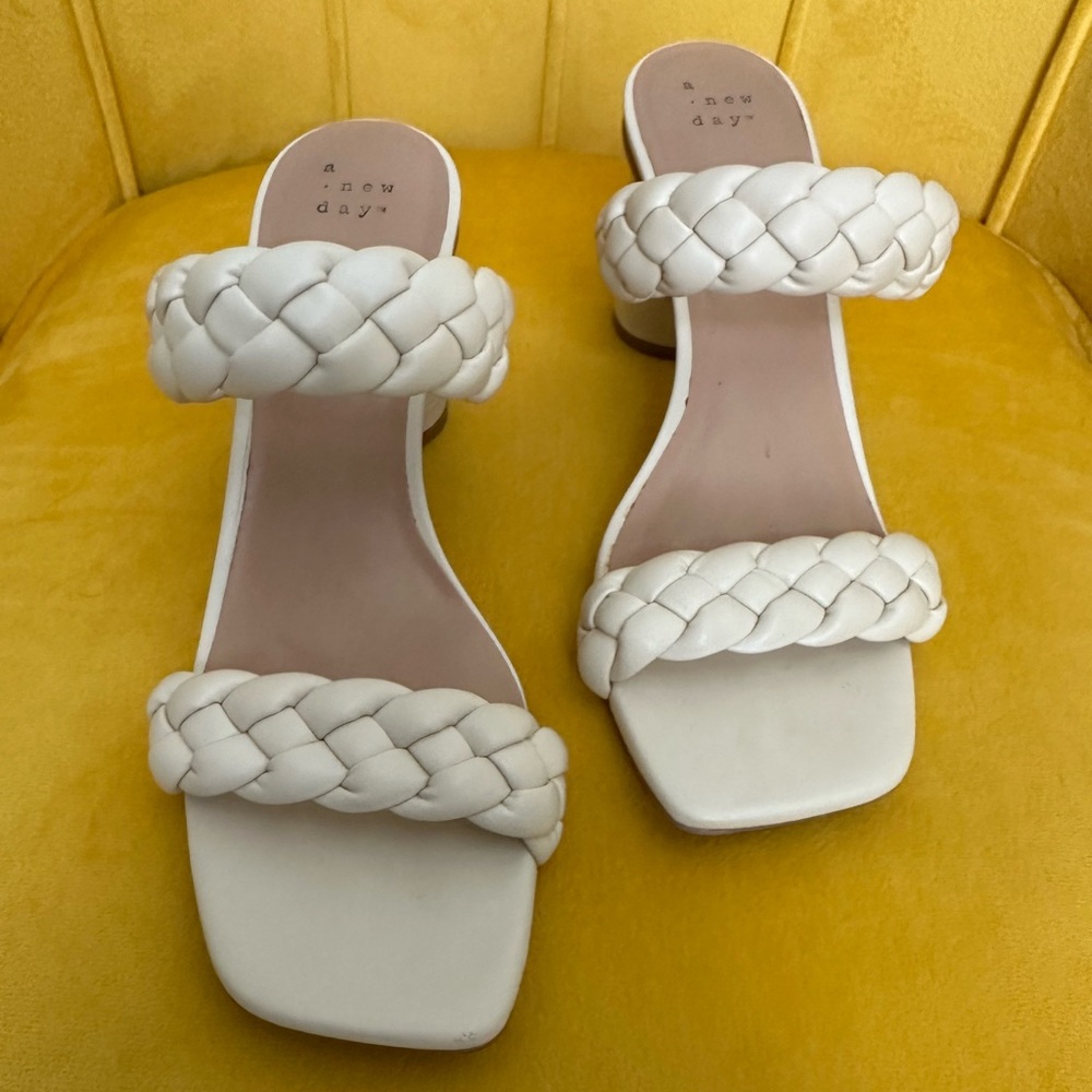 A New Day Women's Cream Braided Sandals, 3.5 inch heel, size 9